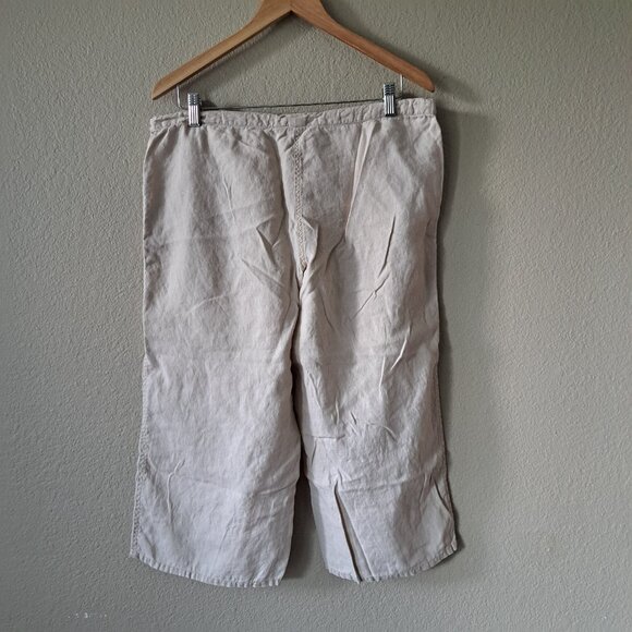 🩵LONDONJEAN Modern Coastal Minimalist Tan Linen Wide Leg Capris Pants Size MM - Picture 3 of 7